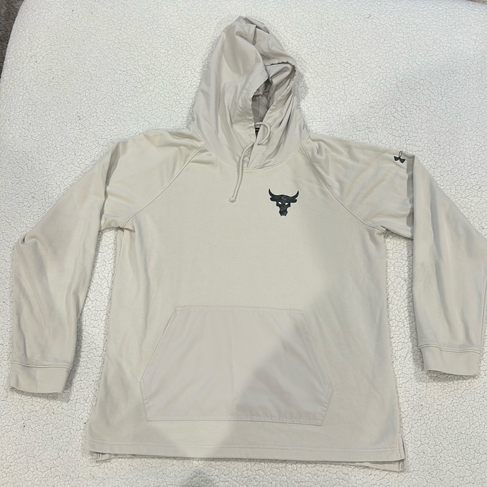Under Armour Men's Light Beige Hoodie with Black Logo